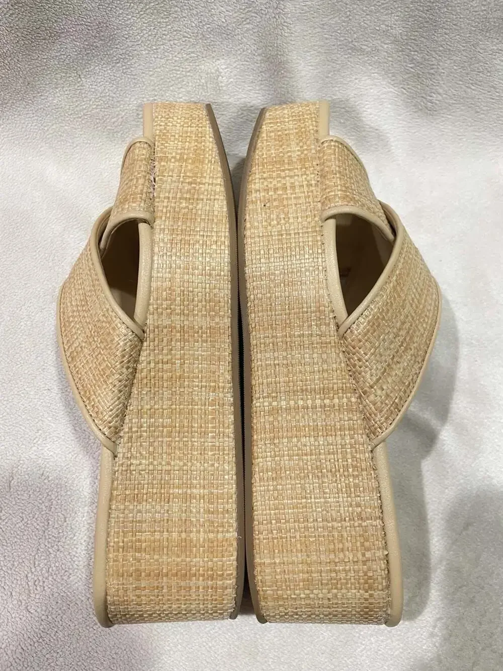 J.Crew Factory Raffia Crisscross Platform Wedge Sandals Size 8 Natural Beige